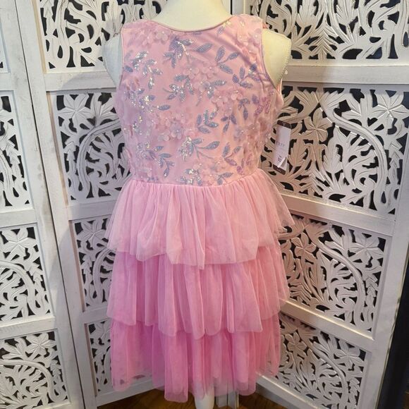 Rare Editions Girl's Pink Dress with Silver Floral Details NWT - Picture 1 of 5